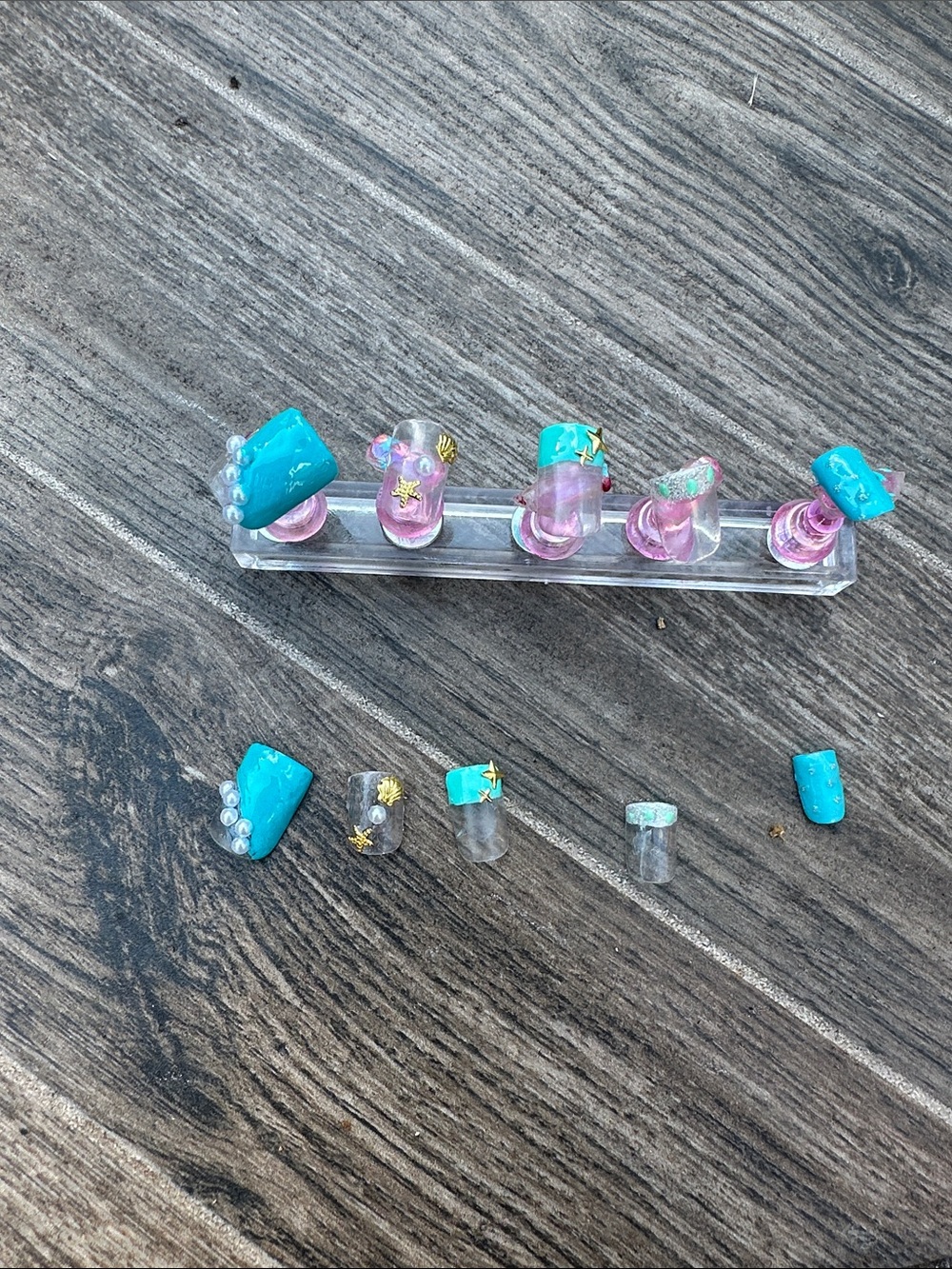 Kids Turquoise and Pink Decorative Press-On Nail Set